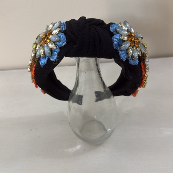 Hand Made Embellished Black Headband with Multicolor Beads - Picture 4 of 5